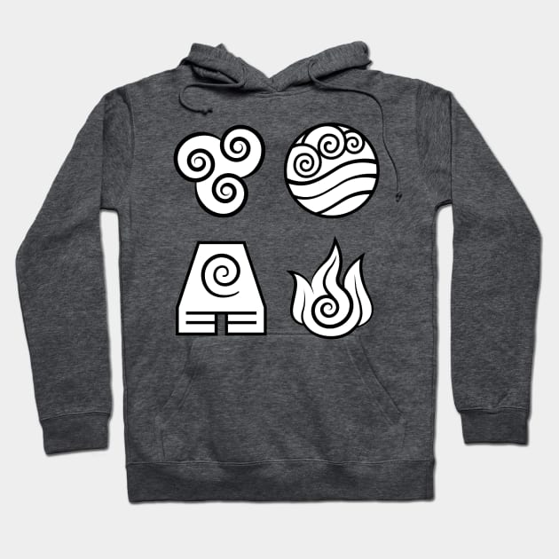 Avatar: The Last Airbender, Four Elements - White Hoodie by troylwilkinson